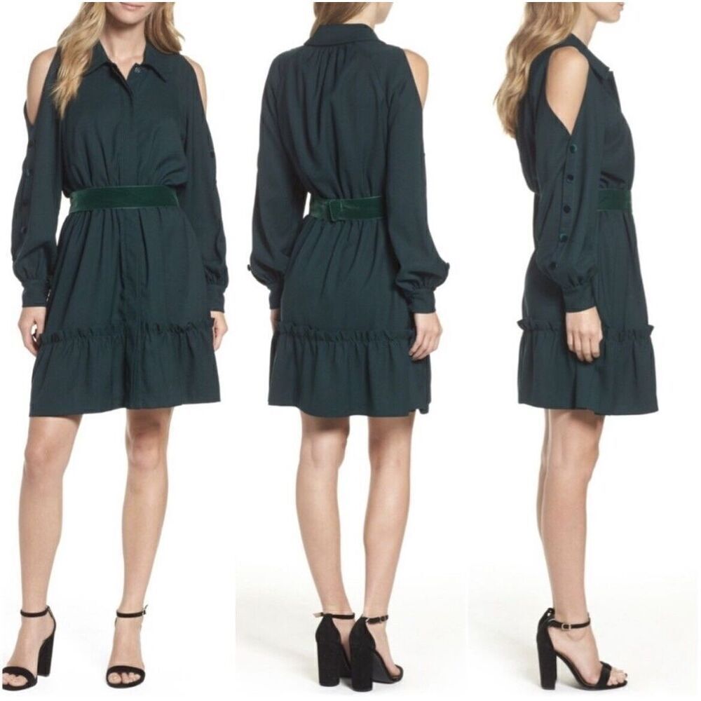 Eliza J Dress 4 Emerald Green Cold Shoulder Shirt Dress